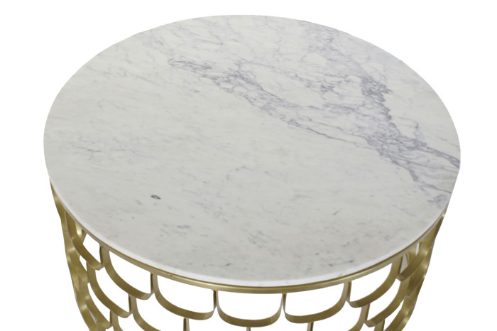 DECO MB-179482 TABLE CAFE MARBRE FER 81X81X42 DORE