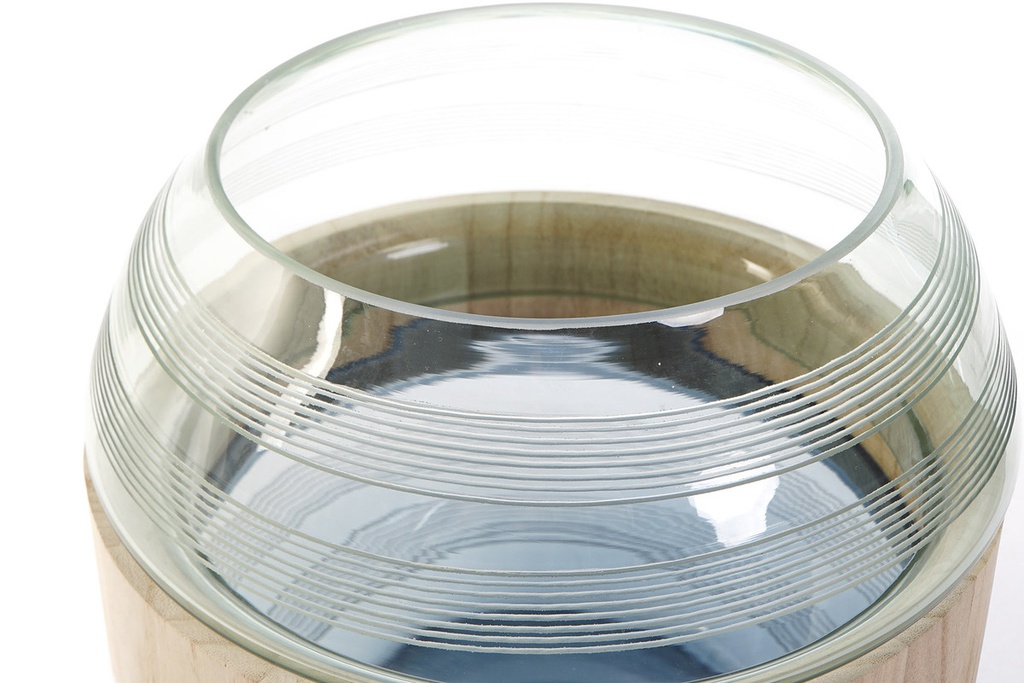 DECO JV-174997 VASE VERRE BOIS 25X25X22 BLEU MARINE