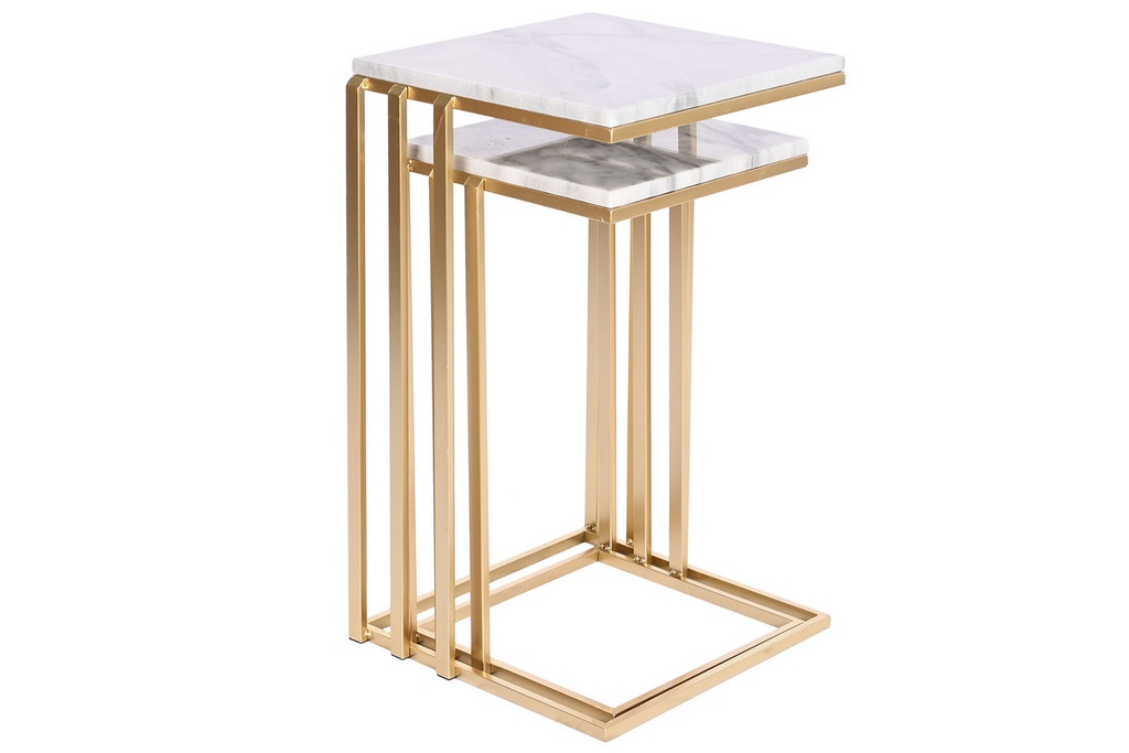 DECO MB-205752 TABLE AUXILIAIRE SET 2 METAL MARBRE 37X39X66 DORE
