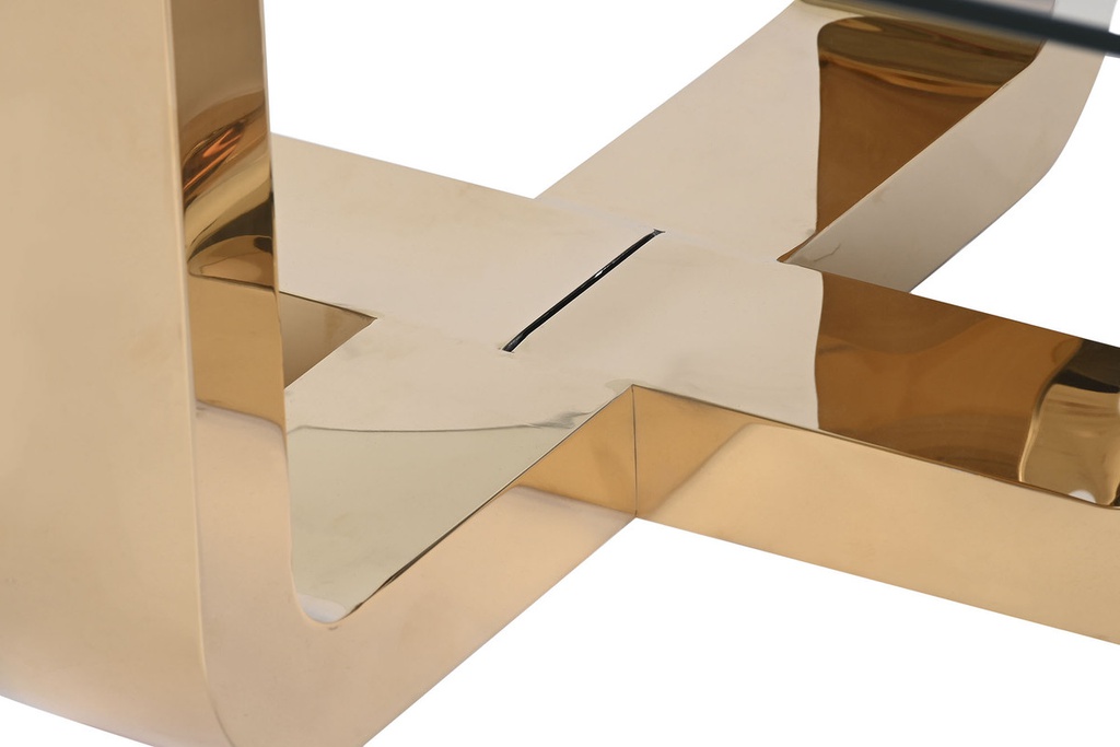 DECO MB-202974 TABLE CAFE ACIER VERRE TREMPE 100X100X45 DORE