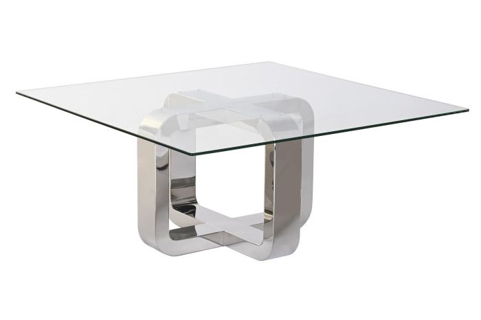 DECO MB-202975 TABLE CAFE ACIER VERRE TREMPE 100X100X45 ARGENTE