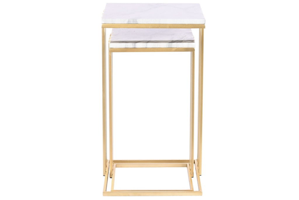 DECO MB-205752 TABLE AUXILIAIRE SET 2 METAL MARBRE 37X39X66 DORE
