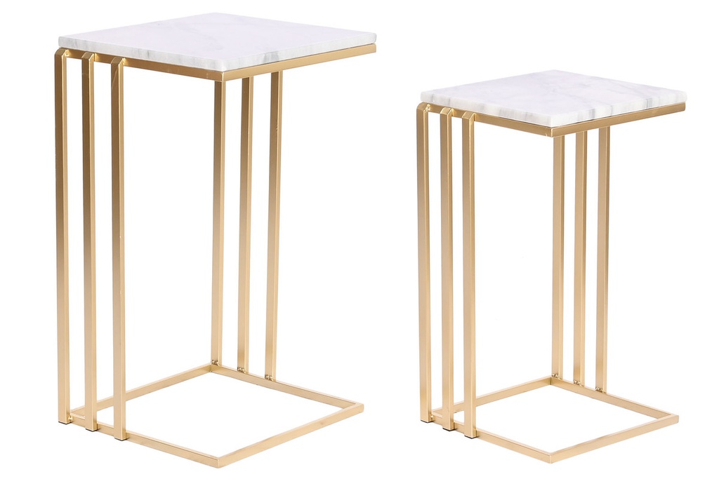 DECO MB-205752 TABLE AUXILIAIRE SET 2 METAL MARBRE 37X39X66 DORE