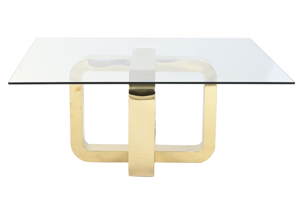DECO MB-202974 TABLE CAFE ACIER VERRE TREMPE 100X100X45 DORE
