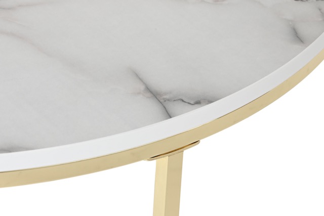 DECO MB-208392 TABLE MDF METAL 80X80X35 SIMIL MARBRE BLANC