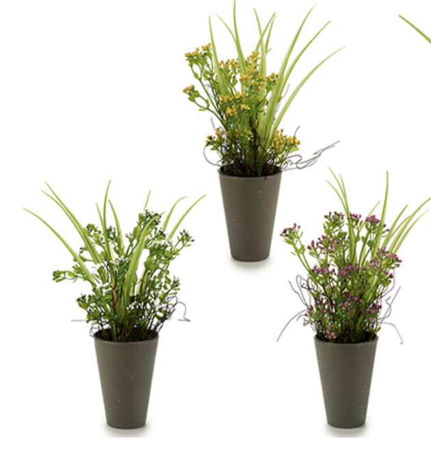 DECO 55285 POT AVECIQUE GRIS FLEURS ASSORT 4 COULEUR