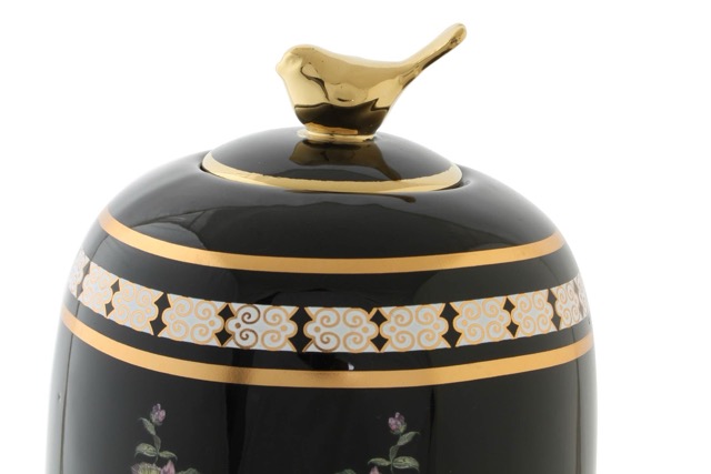 DECO JR-190251 VASE PORCELAINE 14X14X24 FLEURS NOIR