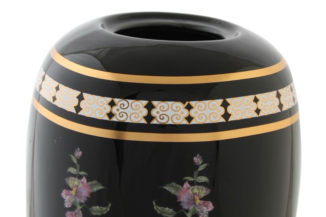 DECO JR-190251 VASE PORCELAINE 14X14X24 FLEURS NOIR