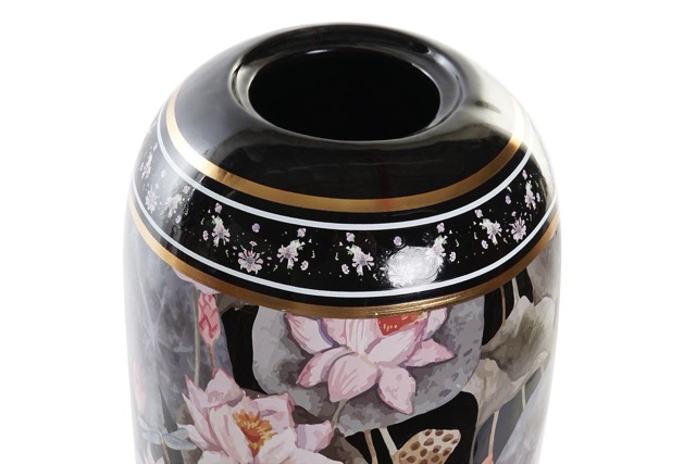 DECO JR-190246 VASE PORCELAINE 18X18X42 FLEURS NOIR