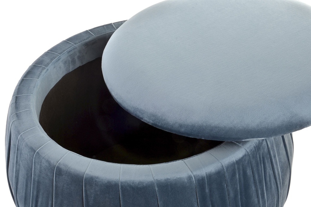 DECO MB-155705 POUF BOIS POLIESTER 60X40 COUVERCLE VELOUR BLEU