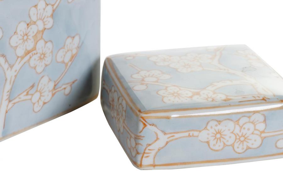 DECO LD-190188 VASE PORCELAINE 15,5X15,5X21,5 FLEURS BLEU