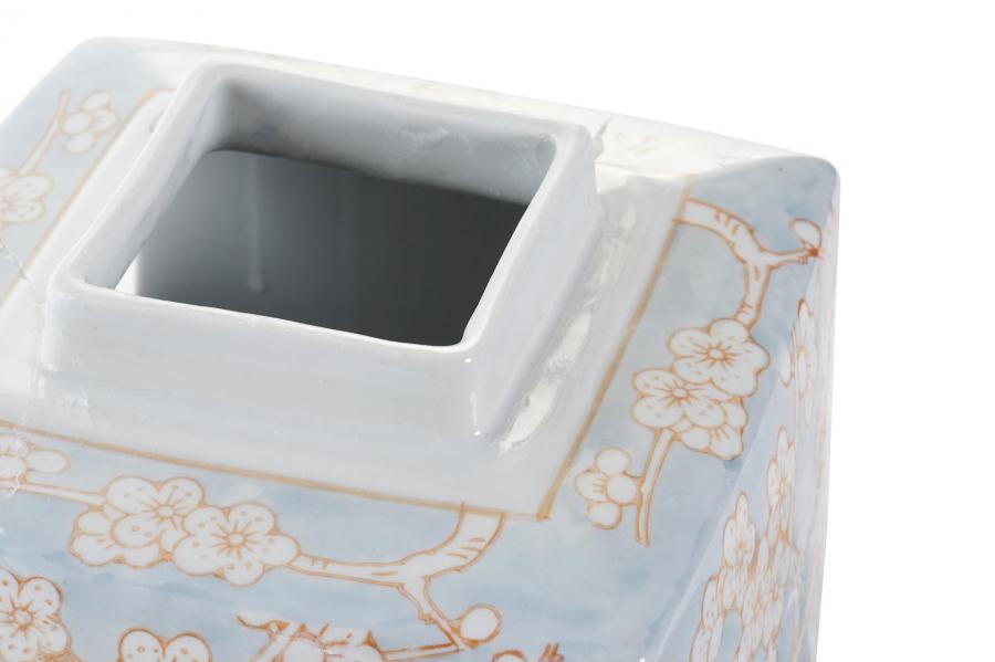 DECO LD-190188 VASE PORCELAINE 15,5X15,5X21,5 FLEURS BLEU