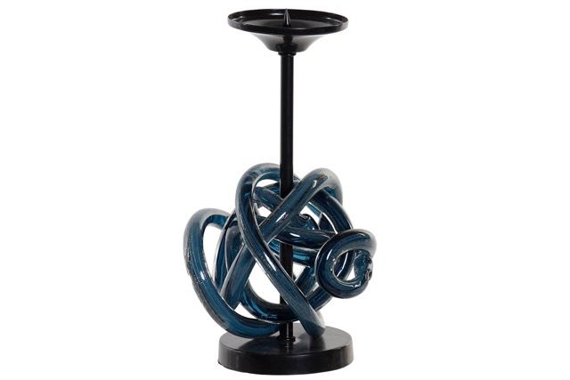 DECO PV-172304 BOUGEOIR VERRE METAL 13X13X25 BALLE BLEU