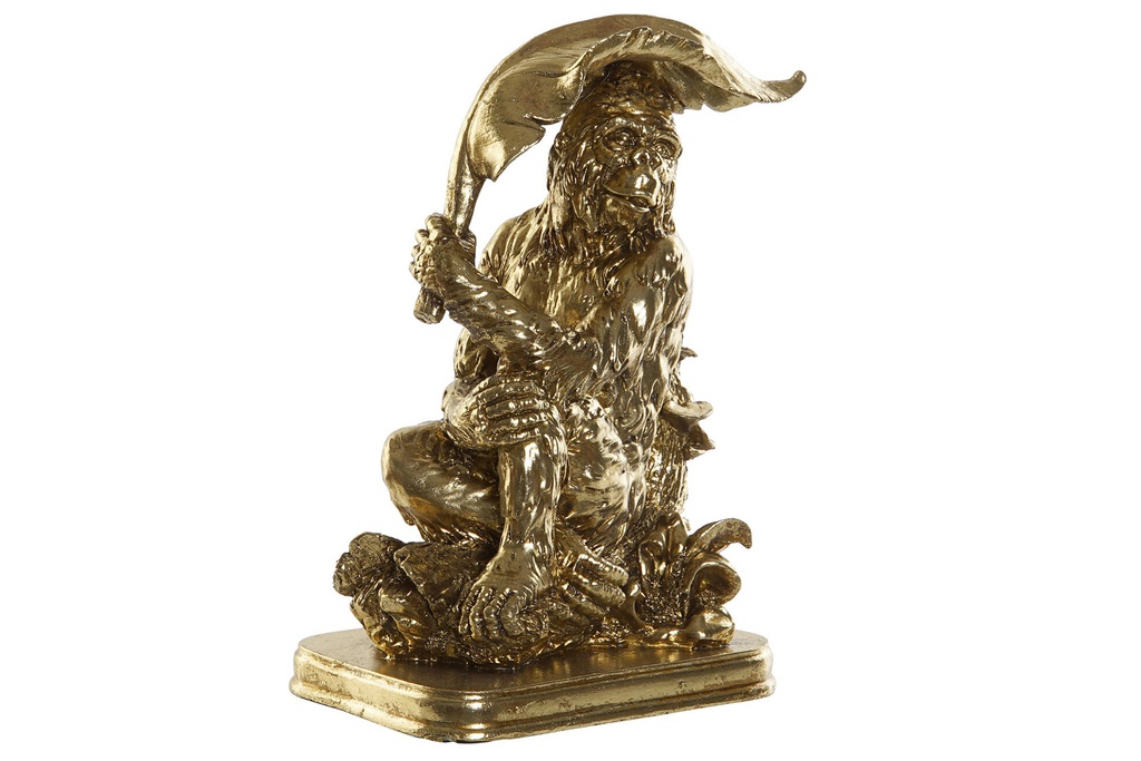 DECO RF-177347 FIGURE RESINE 16,5X10,6X22,5 FEUILLE DE SINGE DORE