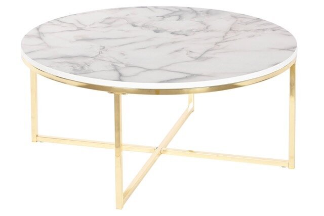 DECO MB-208392 TABLE MDF METAL 80X80X35 SIMIL MARBRE BLANC