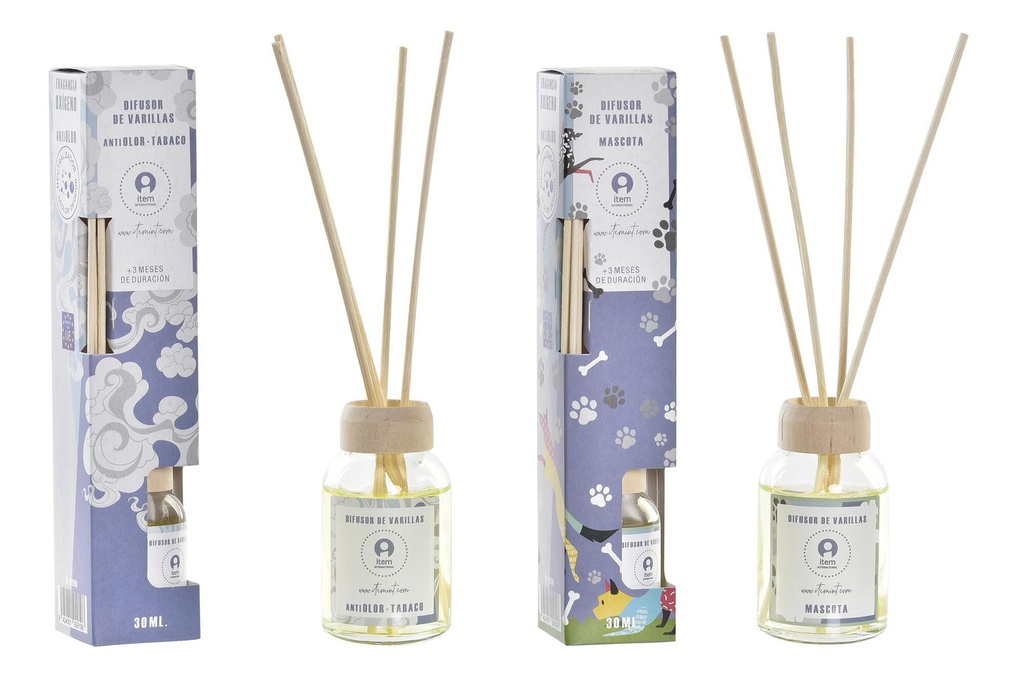 DECO VE-192910 PARFUM D'AMBIANCE MIKADO VERRE 4X4X20 30 ML, 2 MOD.
