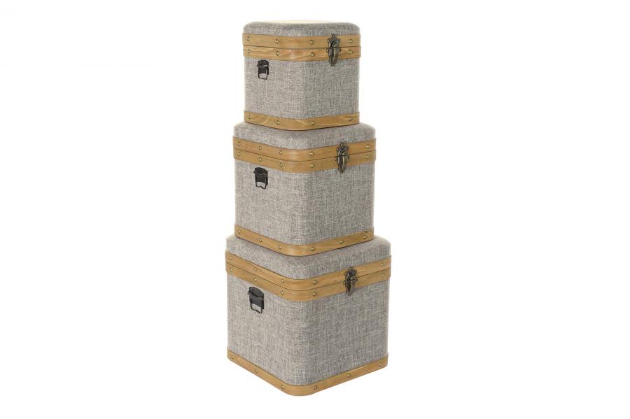 DECO MB-195387 BOITE SET 3 POLYESTER B 40,5X40,5X41,5 BEIGE