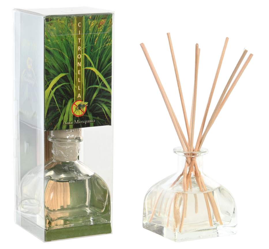 DECO IN-200833 PARFUM D'AMBIANCE MIKADO VERRE 7X7X20 100ML CITRONELLE