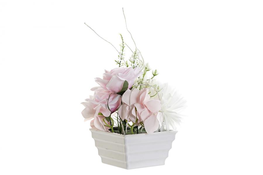 DECO JA-185265 PLANTE PVC TISSU 16X16X25 ROSA CRISANTEMO ROSE