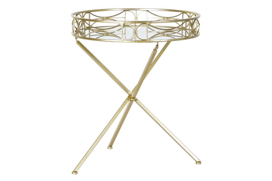 DECO MB-182582 TABLE AUXILIAIRE METAL MIROIR 48,5X48,5X58,5 DORE