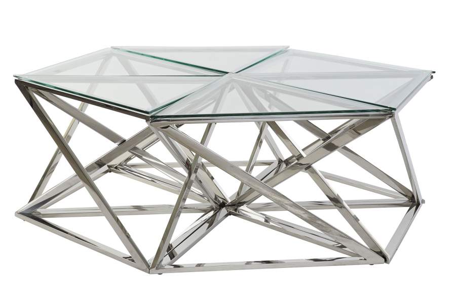 DECO MB-182525 TABLE CAFE SET 6 ACIER VERRE 137,5X120,5X46