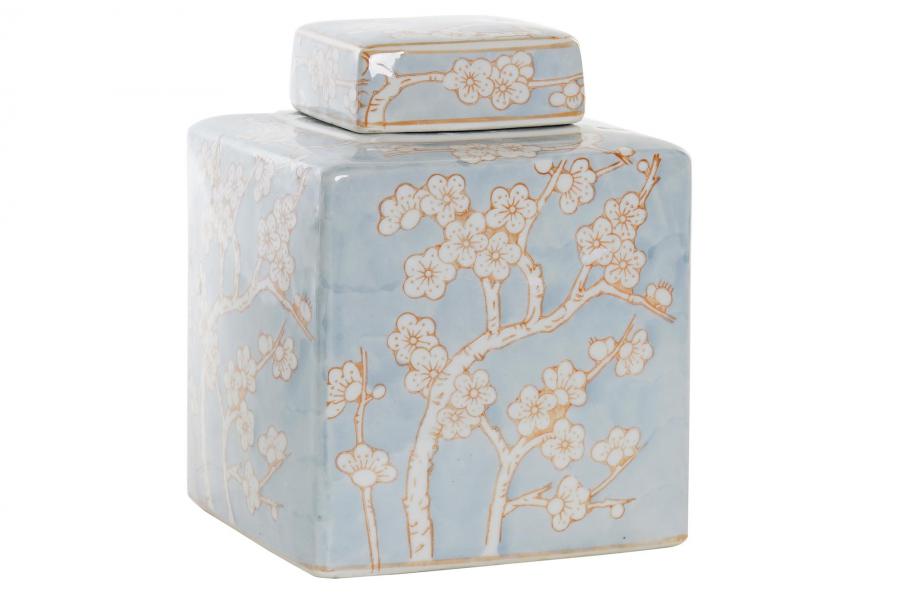 DECO LD-190188 VASE PORCELAINE 15,5X15,5X21,5 FLEURS BLEU
