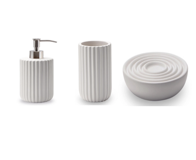 DECO CR ACC SALLE DE BAIN SET 3 PCES AQUA RIBBA BLANC