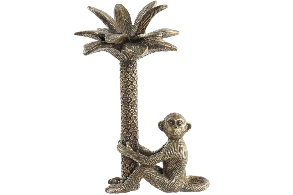 DECO LD-163422 BOUGEOIR RÉSINE 20X16X28 PALMIER VIEILLI DORÉ