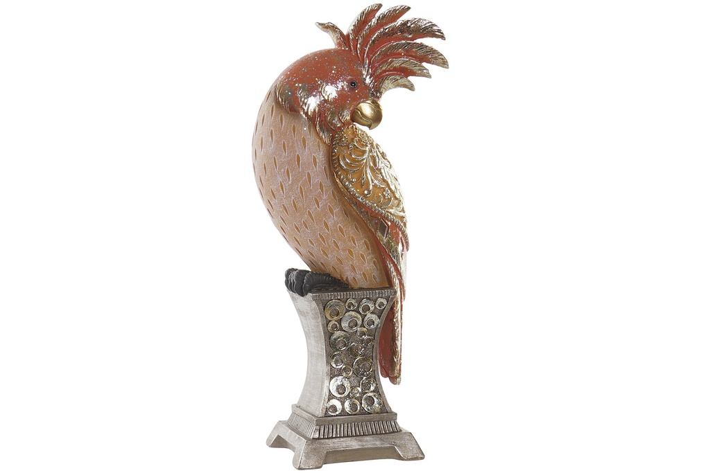 DECO RF-163146 FIGURE RÉSINE MIROIR 13X9X31,5 PERRUCHE CORAIL