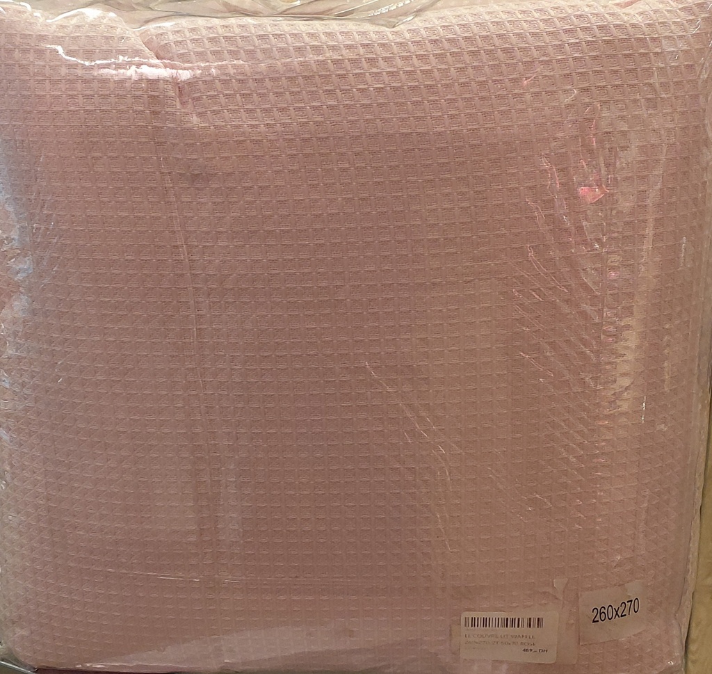 LL COUVRE LIT WAFFLE 260x270-2T 50x70 ROSE