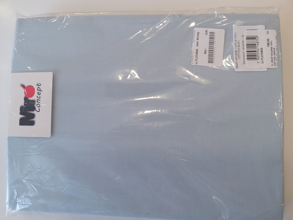LL TL DRAP HOUSSE 100% COTTON 144FILS 160x200x30cm BLEU CLAIRE
