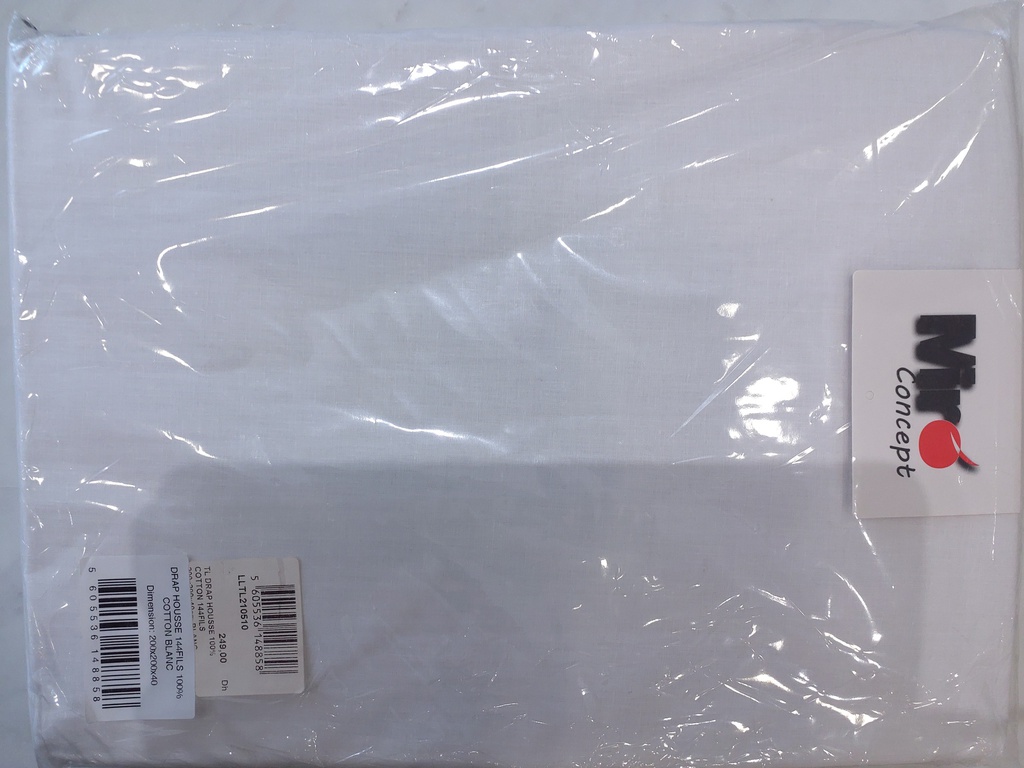 LL TL DRAP HOUSSE 100% COTTON 144FILS 200x200x40cm BLANC