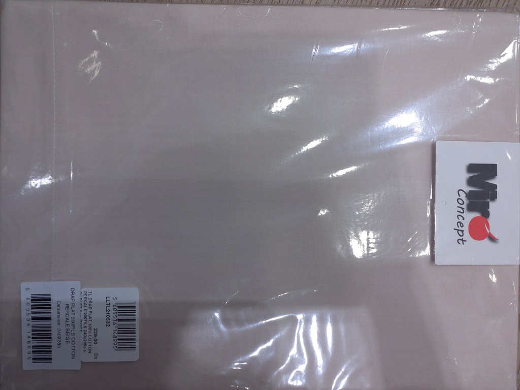 LL TL DRAP PLAT 100% COTTON PERCALE 200FILS 240x285cm OURLET 5cm BEIGE