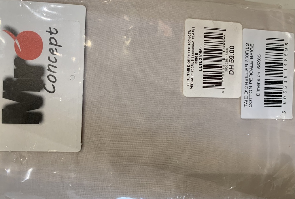 LL TL TAIE D'OREILLER 100%CTN PERCALE 200FILS 65x65cm+1 FLAP15 BEIGE