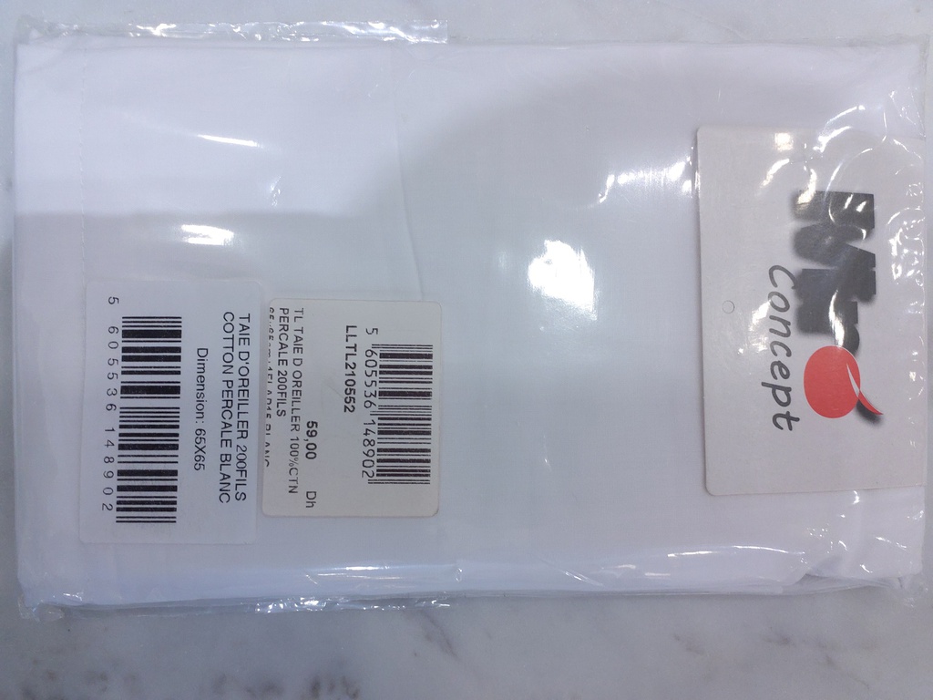 LL TL TAIE D'OREILLER 100%CTN PERCALE 200FILS 65x65cm+1FLAP15 BLANC