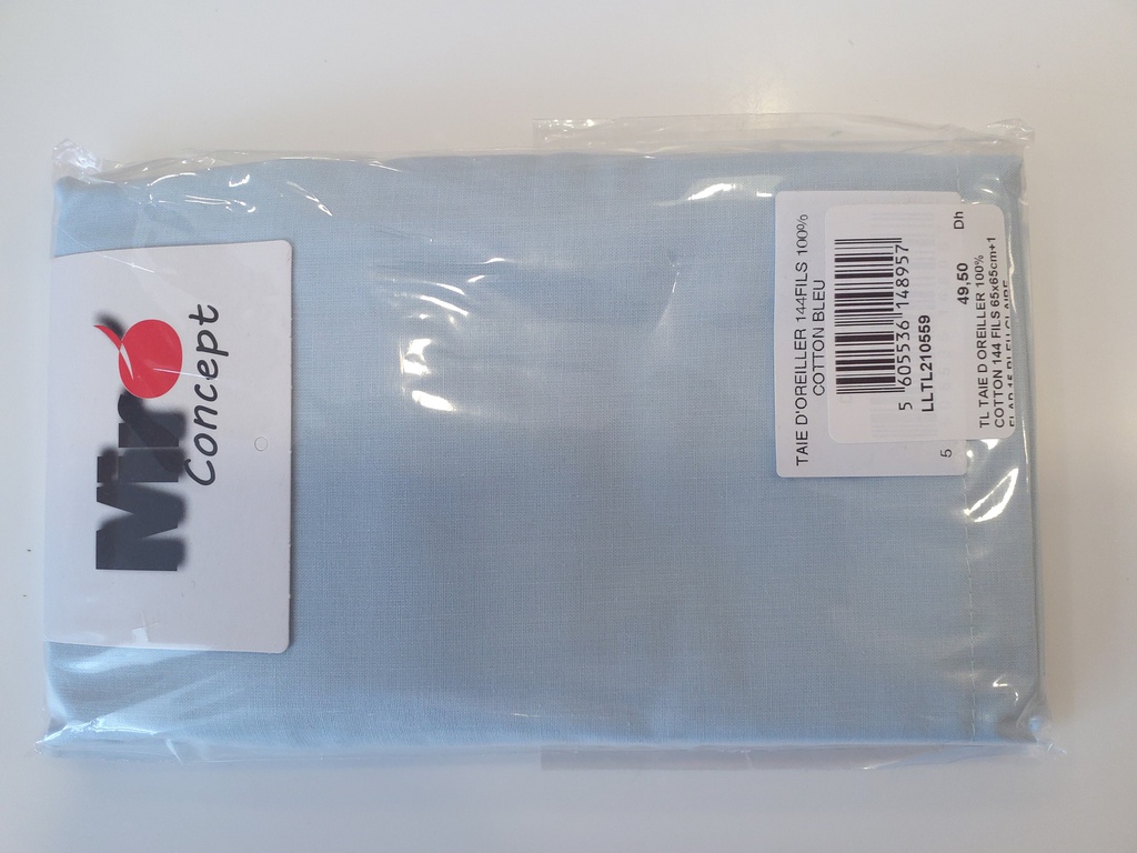 LL TL TAIE D'OREILLER 100% COTTON 144 FILS 65x65cm+1 FLAP 15 BLEU CLAIRE