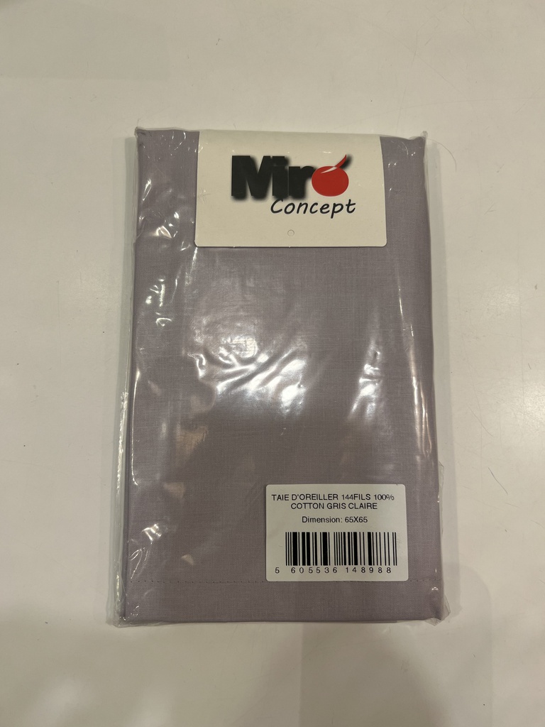 LL TL TAIE D'OREILLER 100% COTTON 144 FILS 65x65cm+1 FLAP 15 GRIS CLAIRE