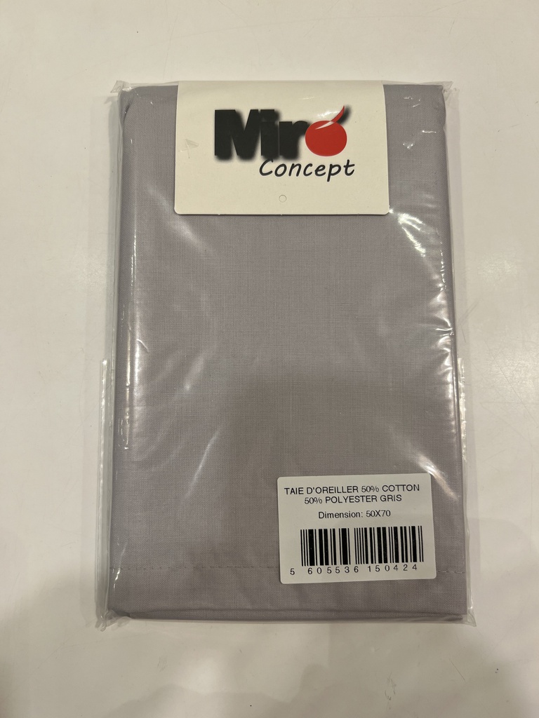LL TL TAIE D'OREILLER 50%CTN 50% PES 50x70cm+1 FLAP 15 GRIS CLAIRE