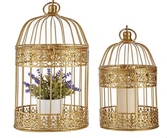 DECO 93245 SET 2 CAGES RONDES METAL DOREES
