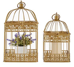 DECO 93246 SET 2 CAGES METAL CARREES DOREES