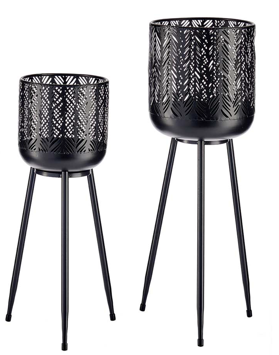 DECO 93252 SET 2 POTS METAL NOIR