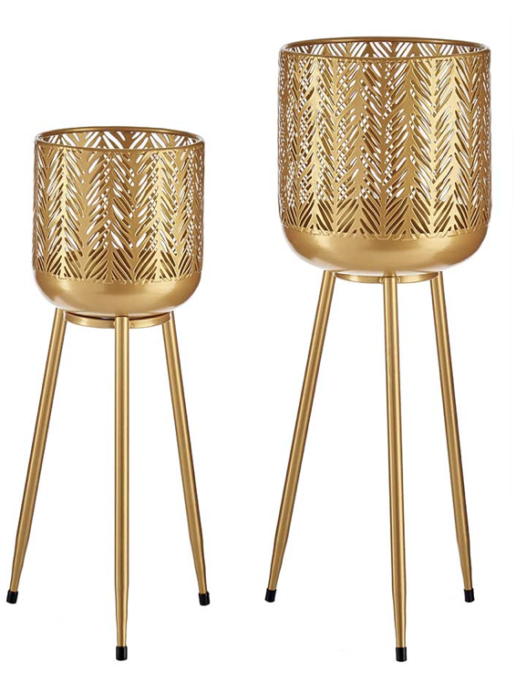 DECO 93253 SET 2 POTS METAL DORE