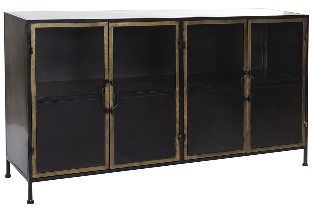 DECO LD-159128 COMMODE METAL VERRE 151X39X82,5 4 PORTES NOIR