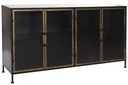 DECO LD-159128 COMMODE METAL VERRE 151X39X82,5 4 PORTES NOIR