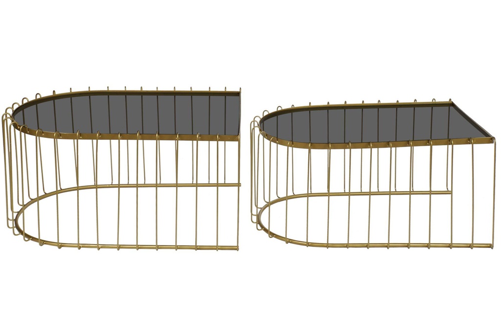 DECO LD-163484 TABLE CAFÉ SET 2 METAL VERRE 75X56X38 DORÉ