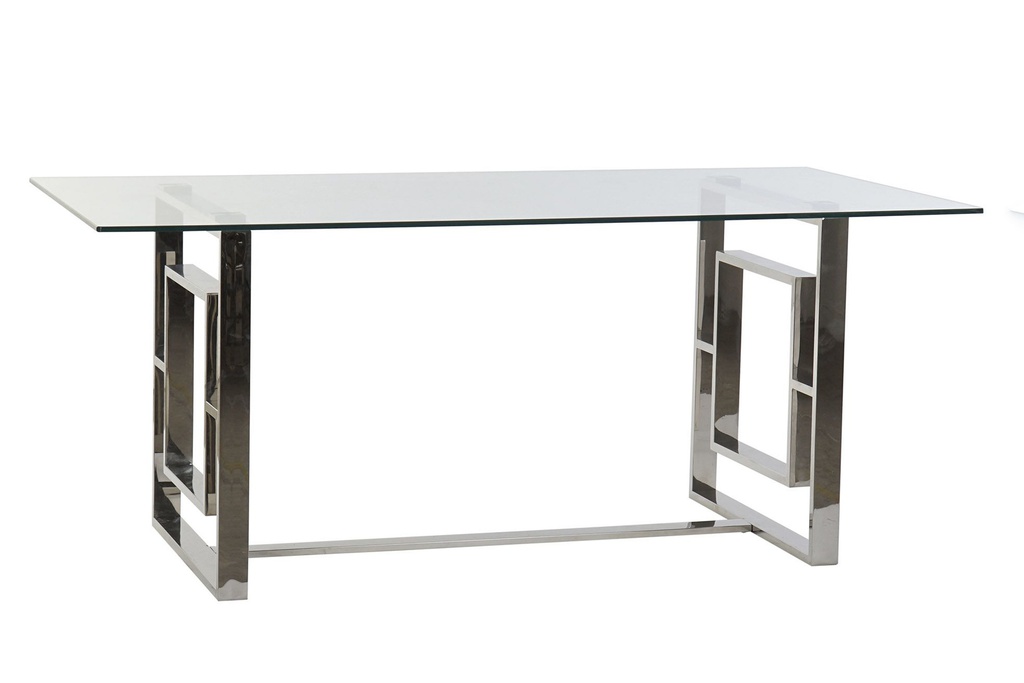 DECO MB-159777 TABLE ACIER VERRE 180X90X75 CHROME TRANSPARENT