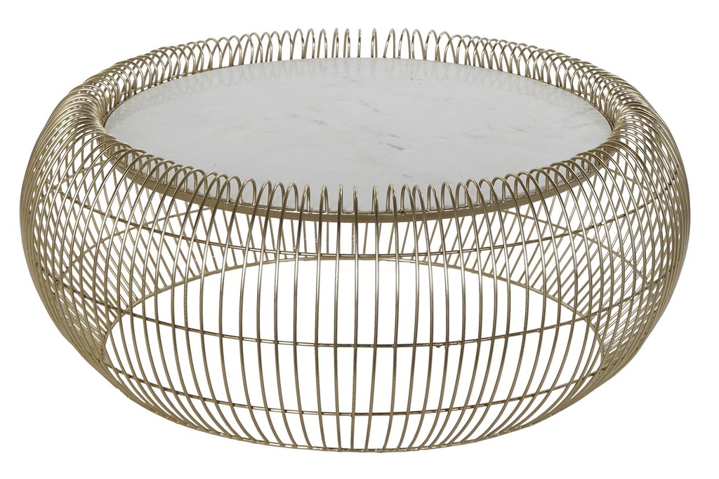 DECO MB-170561 TABLE AUXILIAIRE FER MARBRE 84X84X34 VIEILLI DORÉ