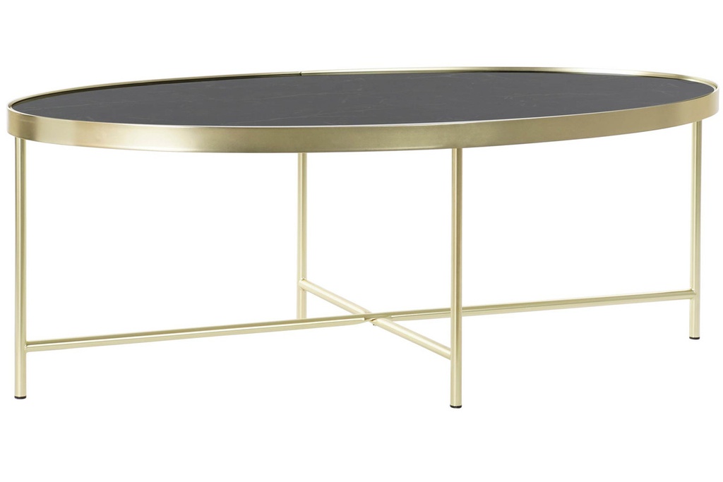 DECO MB-183510 TABLE CAFÉ ACIER VERRE 110X55X40 5 MM, MARBRE DORÉ