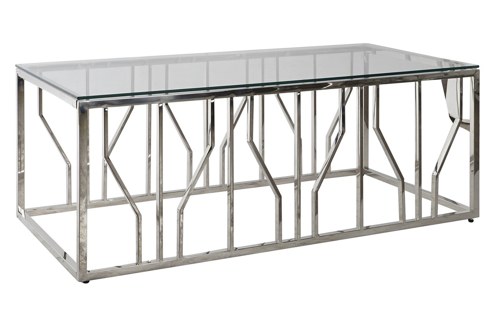 DECO MB-177515 TABLE CAFÉ ACIER VERRE 120X60X46 ARGENTÉ