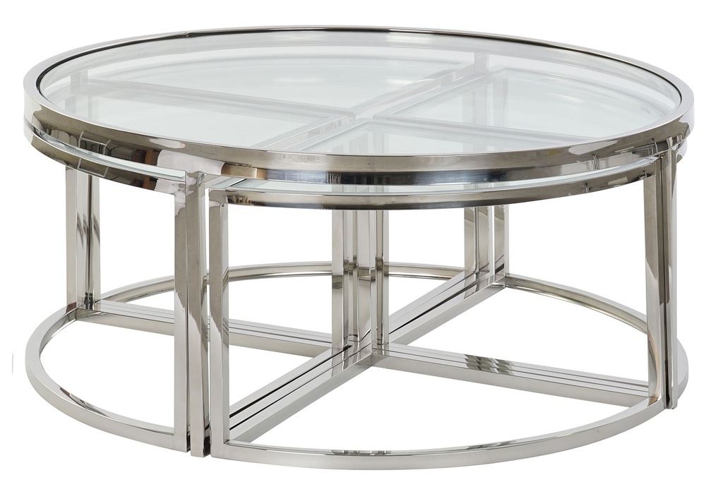 DECO MB-182526 TABLE CAFÉ SET 5 ACIER VERRE 100X100X45 ARGENTÉ